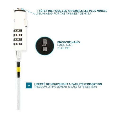 Candado portátil Mobilis 001330 Código Acero 1,8m Blanco