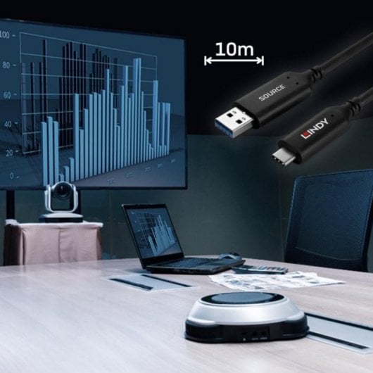 Cable USB Lindy 43395 10m USB A a USB C USB 3.2 Gen 1 5 Gbit/s Negro