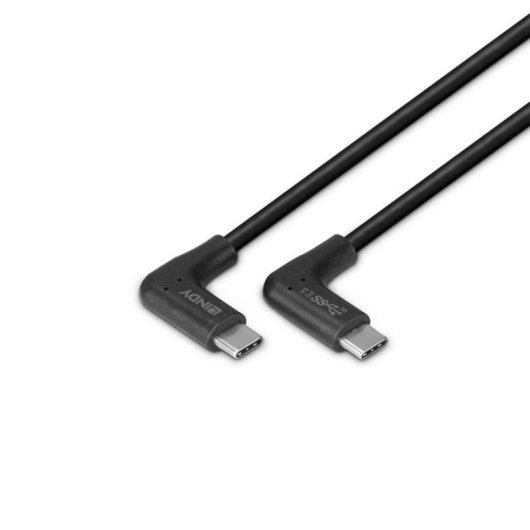 Cable USB C Lindy 32023 1m USB 3.2 Gen 2 10Gbps Angular Blindado Power Delivery 60W Negro