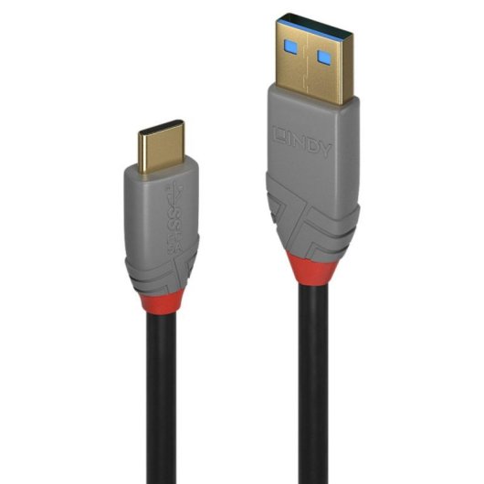 Cable USB Lindy 36911 1m USB-C a USB-A Macho 10Gbps Chapado Oro Negro Gris