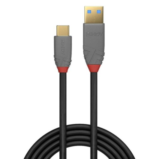 Cable USB Lindy 36911 1m USB-C a USB-A Macho 10Gbps Chapado Oro Negro Gris