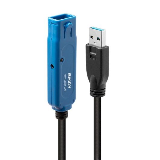Cable USB Lindy 43158 8m USB 3.2 Gen 1 Macho-A a Hembra-A 5Gbps Blindado Negro