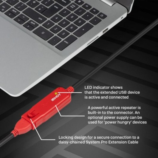 Cabo USB Lindy 42782 12 m USB A Macho para USB A Fêmea USB 2.0 0,48 Gbit/s Preto