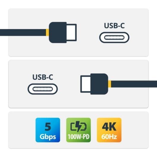 Cable USB-C StarTech 2m 5Gbps 100W PD 5A Modo Alt DP USB 3.2 Gen 1 Negro/Gris