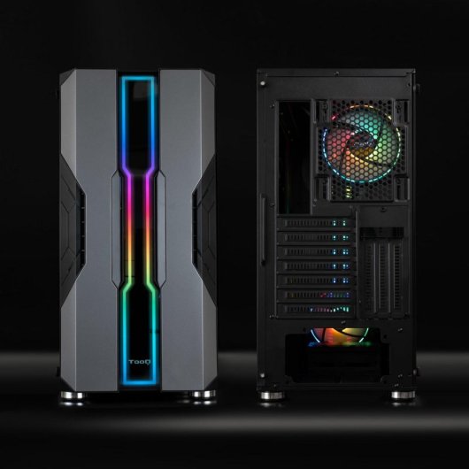 TooQ Nightcity TQGCC103-B Midi Tower Gaming ATX ARGB Aço/Vidro Temperado Preta/Prateada