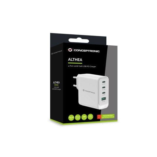 Conceptronic ALTHEA22W100 Universal-Ladegerät für Mobilgeräte, weiß, Wechselstrom, schnelles Laden, für den Innenbereich