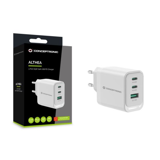 Conceptronic ALTHEA21W65 cargador de dispositivo móvil Universal Blanco Corriente alterna Carga rápida Interior