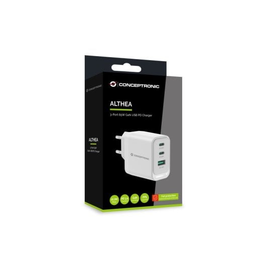 Conceptronic ALTHEA21W65 cargador de dispositivo móvil Universal Blanco Corriente alterna Carga rápida Interior