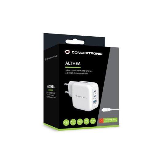 Carregador Conceptronic ALTHEA17W Universal 67W 2x USB-C 1x USB-A GaN Branco
