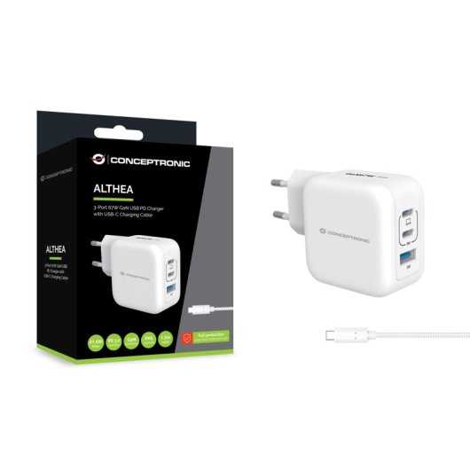 Conceptronic ALTHEA17W Universal-Ladegerät für Mobilgeräte, weiß, Wechselstrom, schnelles Laden, für den Innenbereich