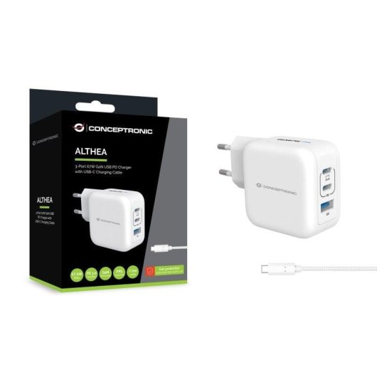 Carregador Conceptronic ALTHEA17W Universal 67W 2x USB-C 1x USB-A GaN Branco