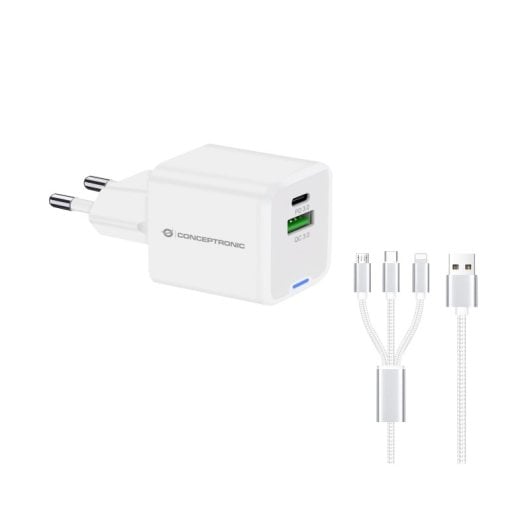 Conceptronic ALTHEA16W Universal-Ladegerät für Mobilgeräte, weiß, Wechselstrom, schnelles Laden, für den Innenbereich