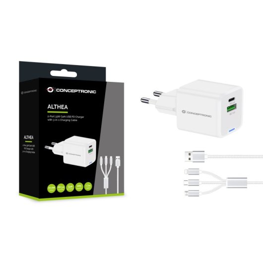 Conceptronic ALTHEA16W Universal-Ladegerät für Mobilgeräte, weiß, Wechselstrom, schnelles Laden, für den Innenbereich