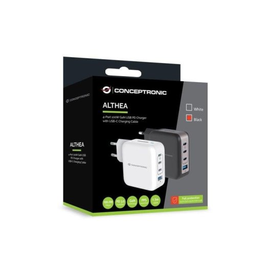 Carregador móvel Conceptronic ALTHEA18B 100W USB-C 3 portas Preto GaN