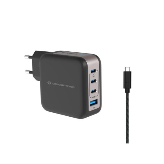 Carregador móvel Conceptronic ALTHEA18B 100W USB-C 3 portas Preto GaN