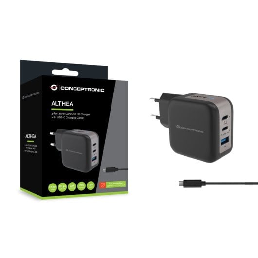 Conceptronic ALTHEA17B Caricabatterie universale per dispositivi mobili, nero, CA, ricarica rapida per interni