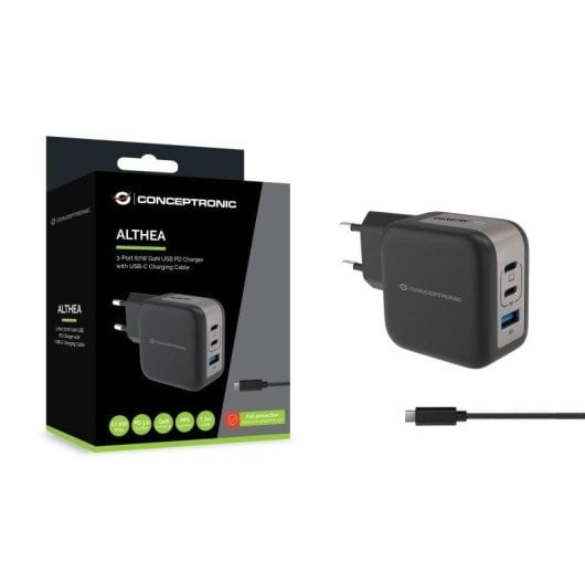 Carregador Universal Conceptronic ALTHEA17B 67W GaN USB-C PD3.0 QC3.0 Preto