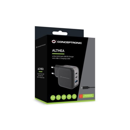 Carregador Universal Conceptronic ALTHEA17B 67W GaN USB-C PD3.0 QC3.0 Preto