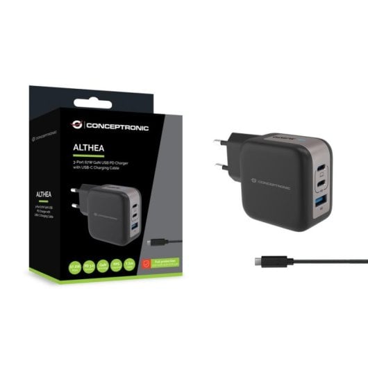 Carregador Universal Conceptronic ALTHEA17B 67W GaN USB-C PD3.0 QC3.0 Preto