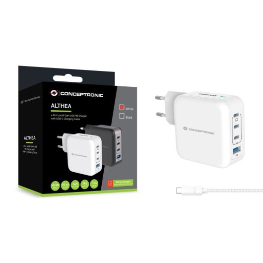 Conceptronic ALTHEA18W cargador de dispositivo móvil Universal Blanco Corriente alterna Carga rápida Interior