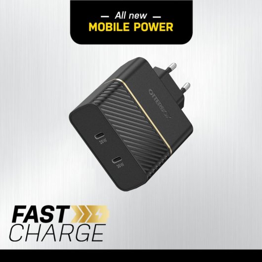 OtterBox EU Wall Charger 50W - 1X USB-C 30W + 1X USB-C 20W USB-PD, negro