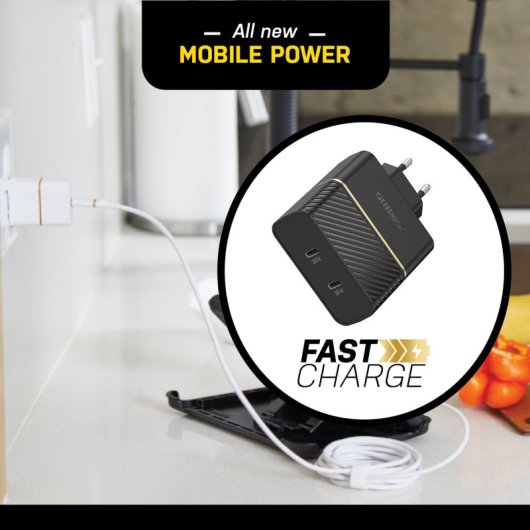 OtterBox EU Wall Charger 50W - 1X USB-C 30W + 1X USB-C 20W USB-PD, negro