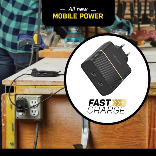 OtterBox EU Wall Charger 50W - 1X USB-C 30W + 1X USB-C 20W USB-PD, negro
