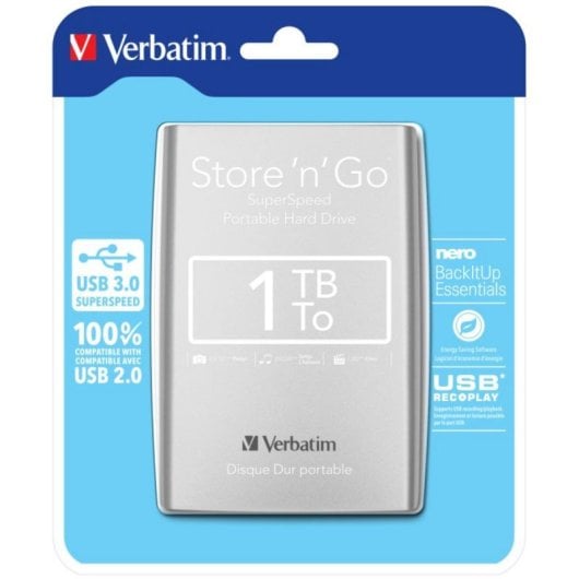 Disco Rigido Portatile Verbatim Store n Go 1 TB USB 3.2 Gen 1 Plata 2.5"