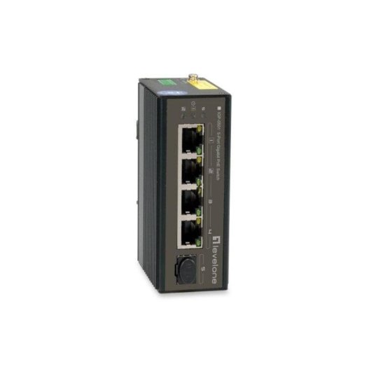 Switch industriale LevelOne IGP-0501 4 porte Gigabit PoE+ 1 SFP IP30 metallo DIN rail