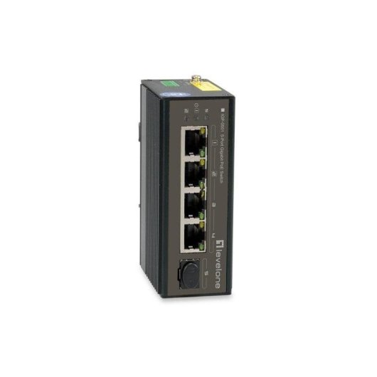 Switch industriale LevelOne IGP-0501 4 porte Gigabit PoE+ 1 SFP IP30 metallo DIN rail