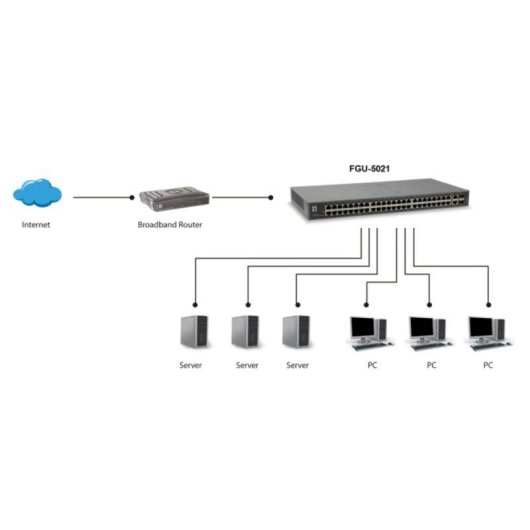 Switch de Red LevelOne FGU-5021 50 Puertos Fast Ethernet 2 Combo SFP Montaje en rack