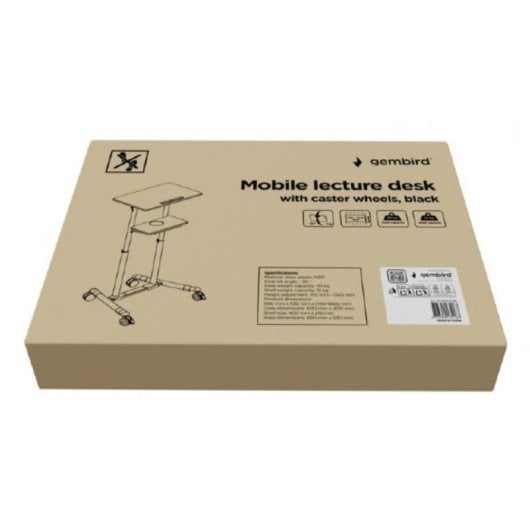 Atril Móvil Gembird TVS-DESK-01-BK Ajustable Noir 20 kg 1110 - 1345 mm MDF