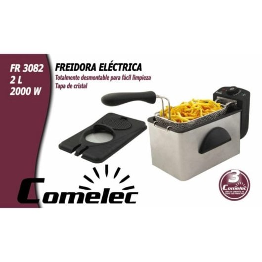 Fritadeira Elétrica Comelec 2L 2000W Aço Inoxidável Controlo Giratório Antiderrapante