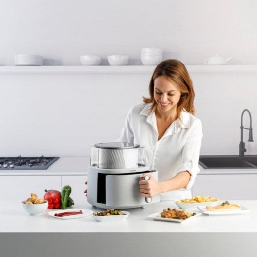 Freidora de aire Taurus Aero Crisp Spin 6L 1550W Removedor Automático 10 Programas Blanco