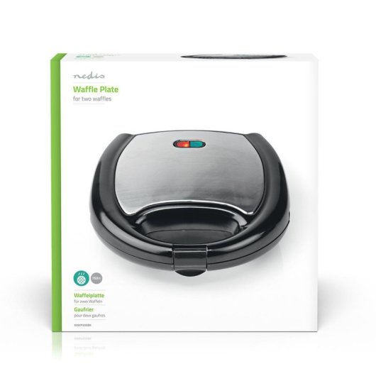 Nedis KAWP200BK Máquina de Waffles 2 waffle 750 W Preta, Prateada