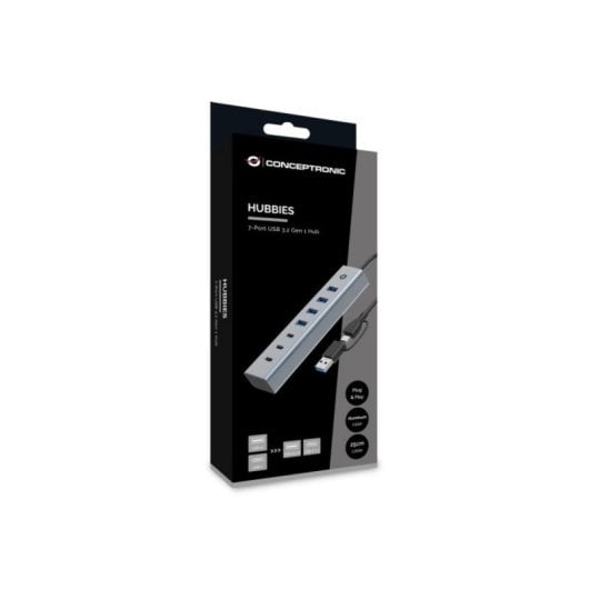 Hub USB Conceptronic HUBBIES20G 7 Puertos USB 3.2 Tipo-C y Tipo-A Aluminio Gris 0,25m