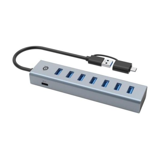 Hub USB Conceptronic HUBBIES21G 7 Puertos USB 3.2 Aluminio Gris