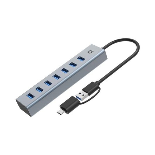 Hub USB Conceptronic HUBBIES21G 7 Puertos USB 3.2 Aluminio Gris