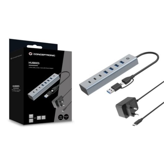 HUB USB Conceptronic HUBBIES20GP USB 3.2 Gen 1 Type-C et Type-A 5000 Mbit/s Aluminium Gris