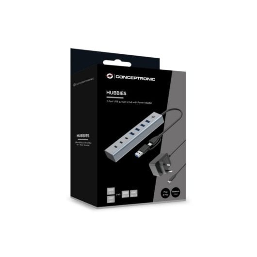 HUB USB Conceptronic HUBBIES20GP USB 3.2 Gen 1 Type-C et Type-A 5000 Mbit/s Aluminium Gris