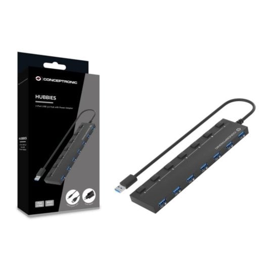 Conceptronic HUBBIES19BP Hub USB com 7x USB 3.2 Gen1 e Alimentação Externa
