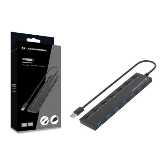 Conceptronic HUBBIES19BP Hub USB com 7x USB 3.2 Gen1 e Alimentação Externa