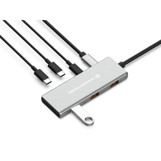 Hub USB Conceptronic HUBBIES17G 7 Puertos USB 3.2 Gen 2 Type-C y Type-A 100W Aluminio Gris