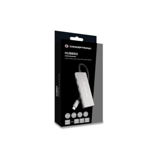 Hub USB Conceptronic HUBBIES17G 7 Puertos USB 3.2 Gen 2 Type-C y Type-A 100W Aluminio Gris