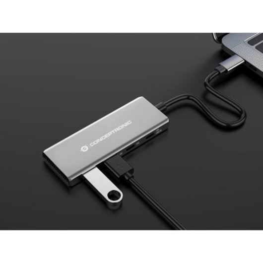 Hub USB Conceptronic HUBBIES15G 4 Puertos USB 3.2 Gen 2 Type-C/Type-A Aluminio 100W Gris