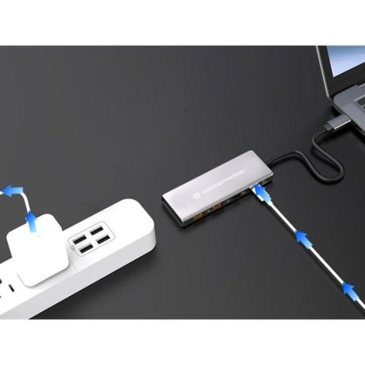 Hub USB Conceptronic HUBBIES15G 4 Puertos USB 3.2 Gen 2 Aluminio 100W Gris