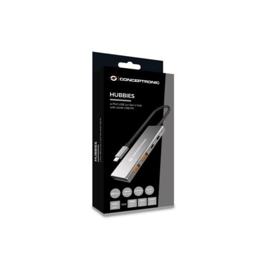 Hub USB Conceptronic HUBBIES15G 4 Puertos USB 3.2 Gen 2 Type-C/Type-A Aluminio 100W Gris