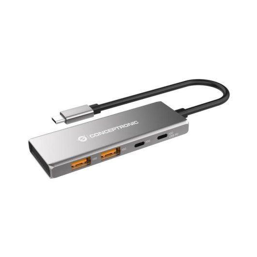 Hub USB Conceptronic HUBBIES15G 4 Puertos USB 3.2 Gen 2 Aluminio 100W Gris