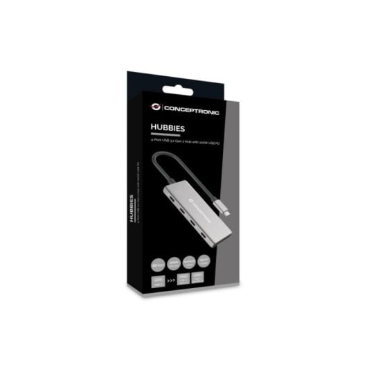 Hub USB Conceptronic HUBBIES16G 4 Puertos USB-C 3.2 Gen 2 Aluminio Gris 100W Power Delivery