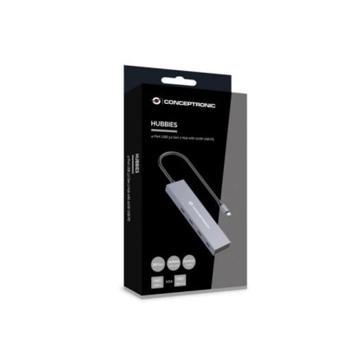 Hub USB-C Conceptronic HUBBIES14G 4 Puertos USB 3.2 Gen 2 100W Aluminio Gris